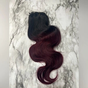 14 Inch Ombre Body Wave  Black & Burgundy Clip in hair extensions.